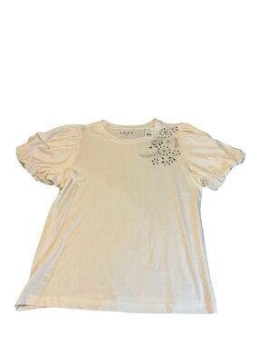LOFT Beaded Floral Embellished Puff Sleeve Tee - NWT - Large